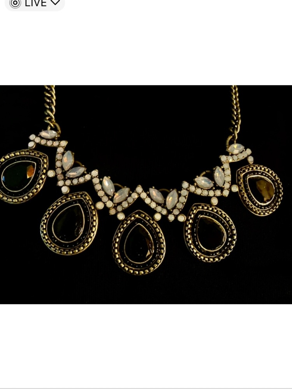 J. Crew Gold Teardrop Bib Necklace with White Accents New in Box